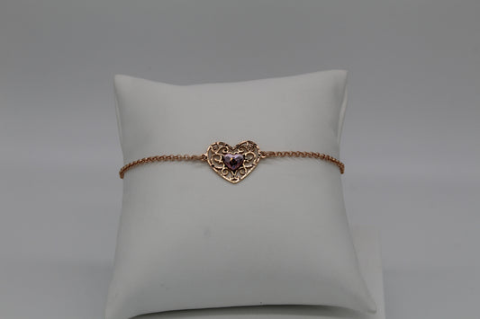 Bracelet heart with pattern and stone (pink)