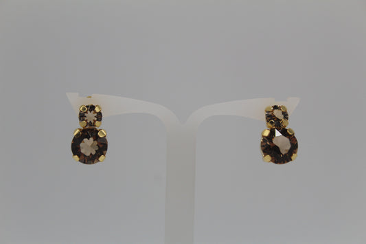 Earring two stones, caramel brown