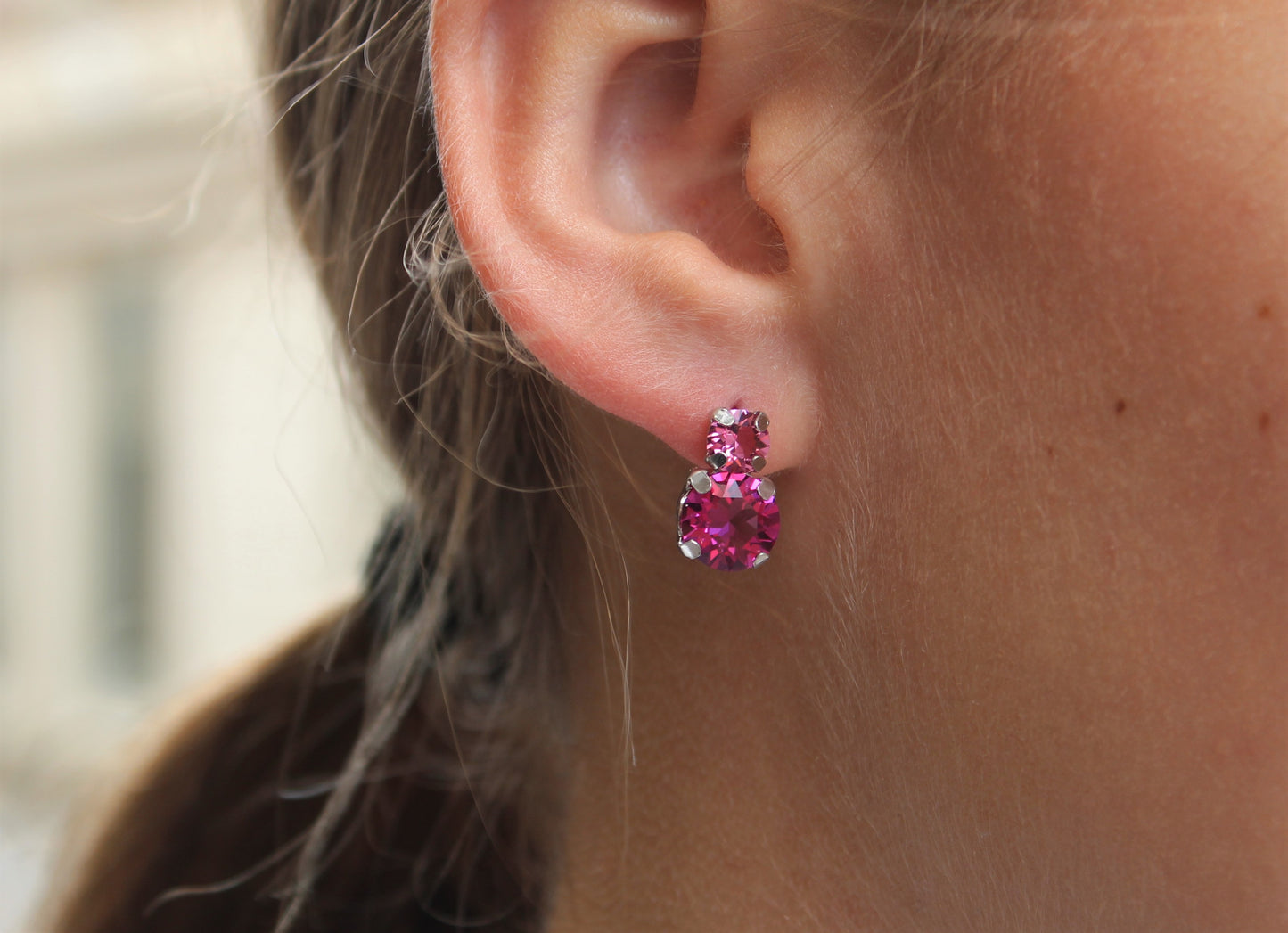 Earring two stones, pink